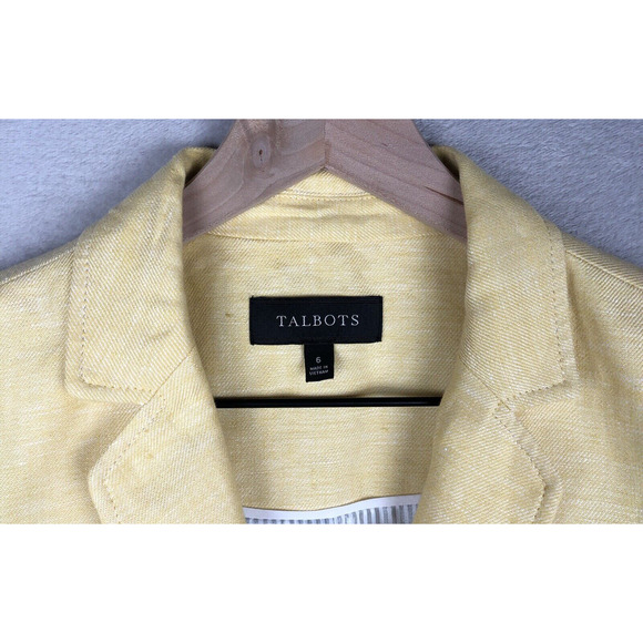 TALBOTS 100% Linen Blazer Women’s‎ Sz 4 Yellow 1 Button Lined Jacket Career - Picture 12 of 12